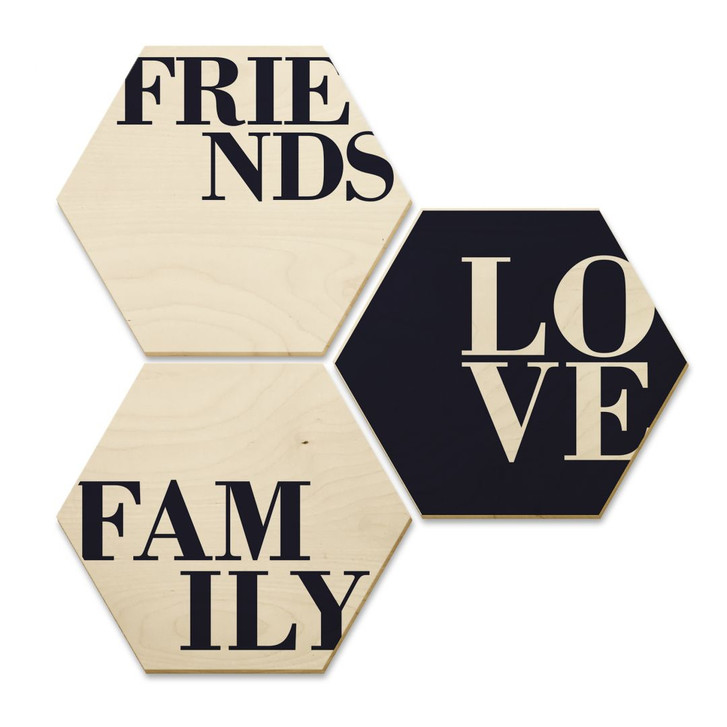 Hexagon - Holz Birke-Furnier - Love, Friends, Family (3er Set) - WA233298