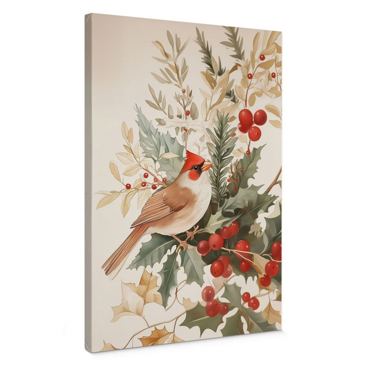 Leinwandbild Kardinalsvogel mit Beerenzweig - Melloi Art Prints - WA496294
