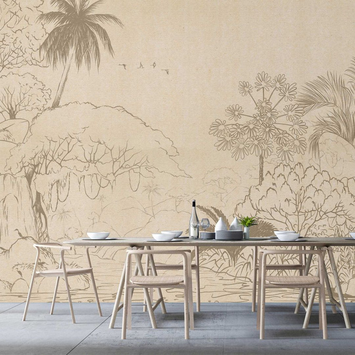 Fototapete Tropische Landschaft Skizze - Vliestapete im Zeichenstil - WA386097