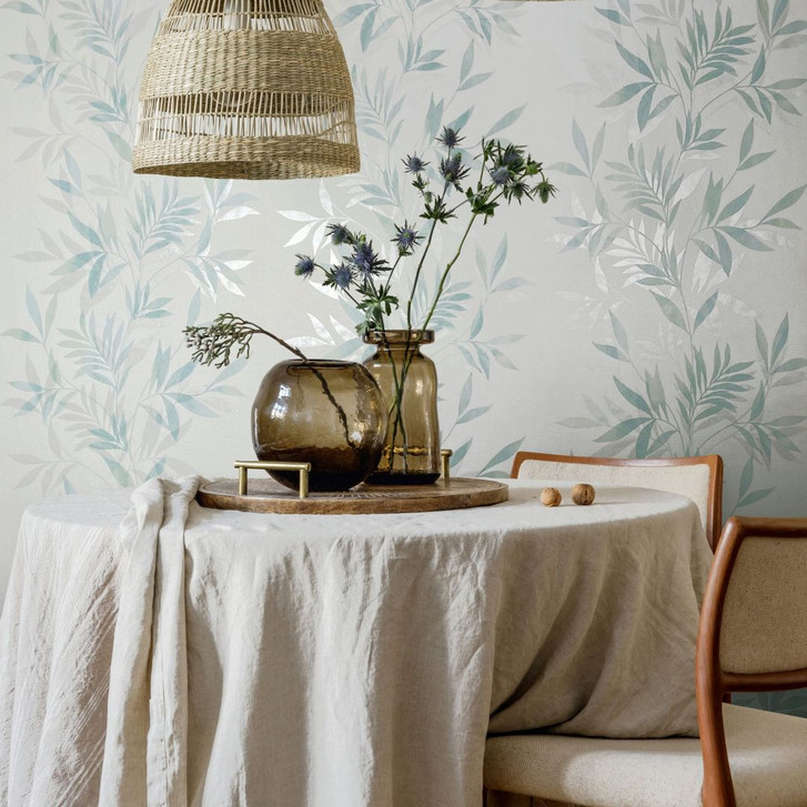 Vliestapete in weiss, grün Blattmotiv Blätteroptik Floral Natur - WA451433