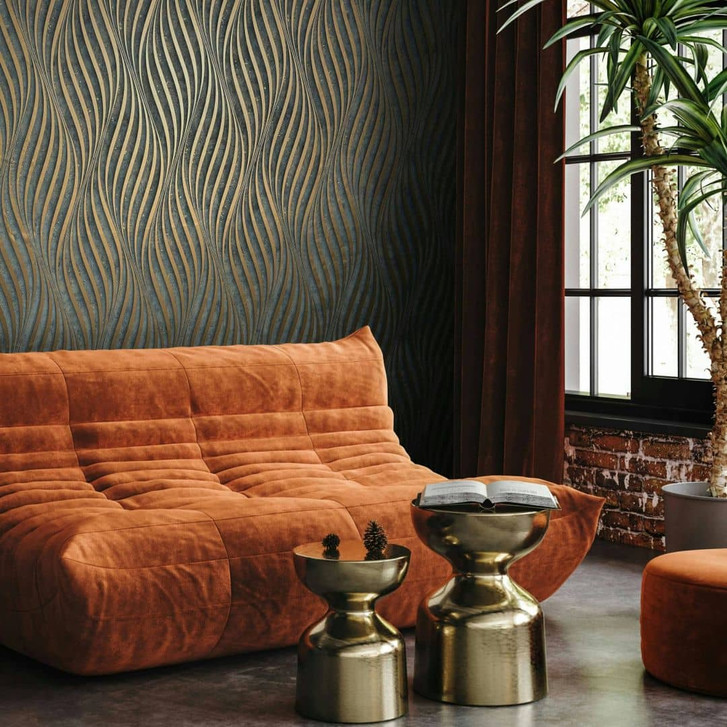 Vliestapete mit geschwungenen glänzenden Streifen schwarz Muster - WA450491