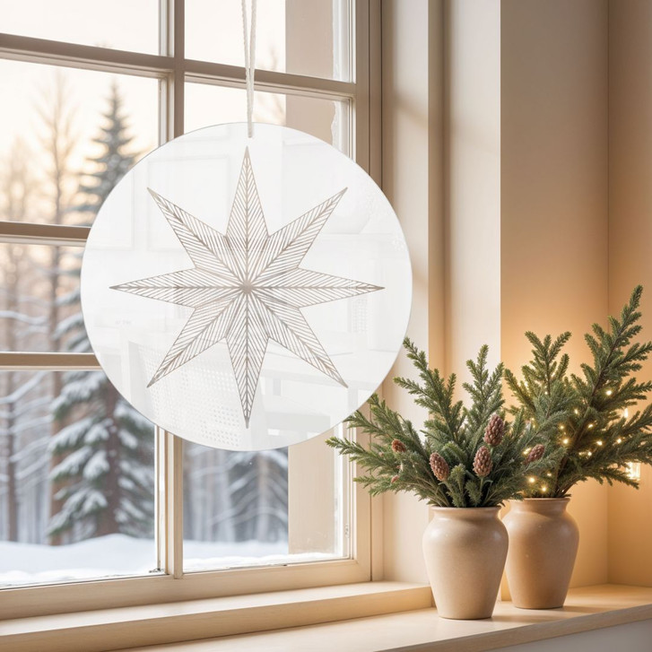 Acrylglasbild, Weihnachtsfensterdeko zum Aufhängen - Geometrischer Goldstern - Magnusson - Rund - WA491262