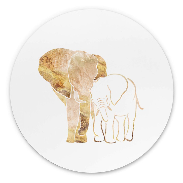 Alu-Dibond Manovski - Line Art - Goldene Elefanten - Rund - WA352135