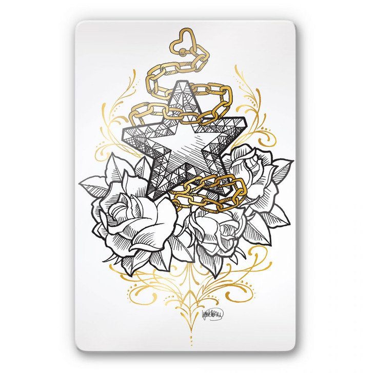Glasbild LA Ink Stern auf Rosen - WA124484