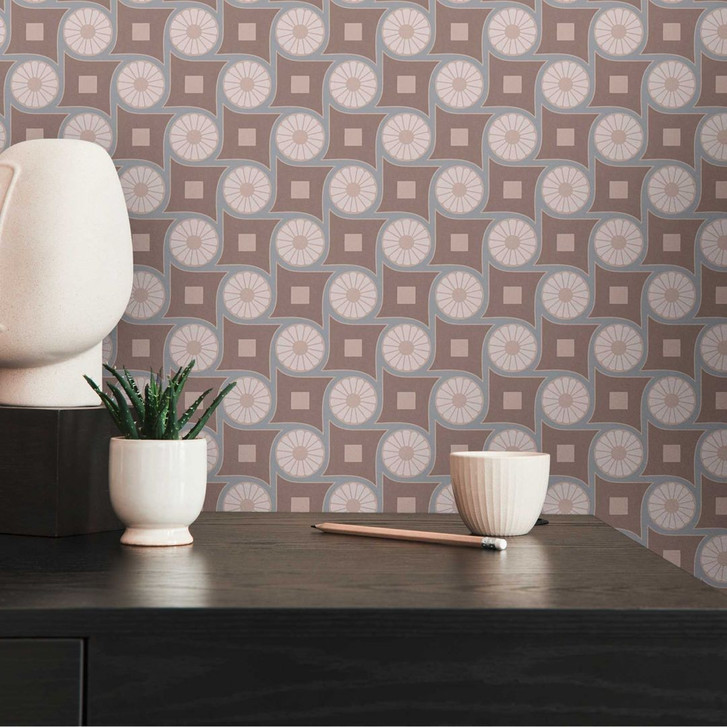 Grafik-Tapete mit Kreismuster Braun Beige - Vliestapete im Retro-Stil - WA506541