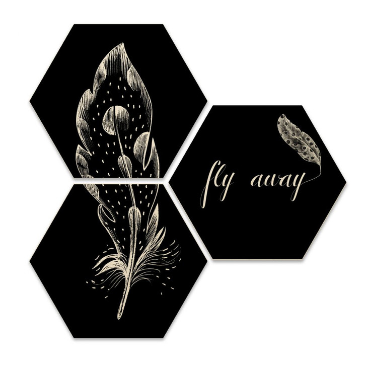 Hexagon - Holz Birke-Furnier - Kvilis - Fly away - Feder (3er Set) - WA245193