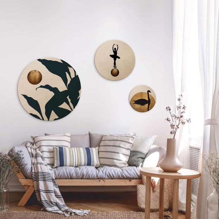 Holzbild Kubistika - Goldene Monde - 3er Set - Rund - WA297741