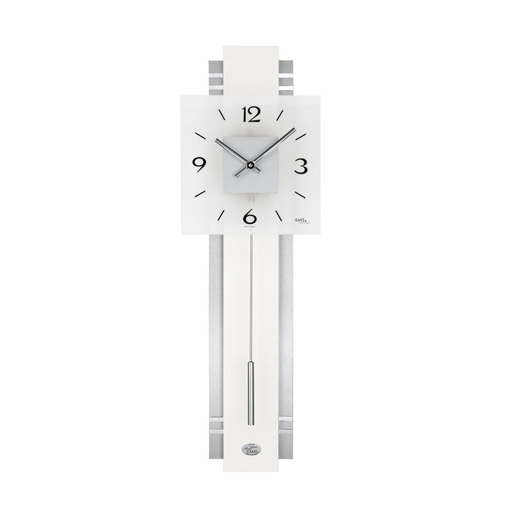 Pendelwanduhr Holzrückwand Aluminium mit Dekor Weiss - UG101270