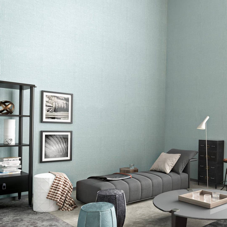 Vliestapete mit einem Bastgewebe und 3D-Effekt türkis, silber Struktur - WA450262