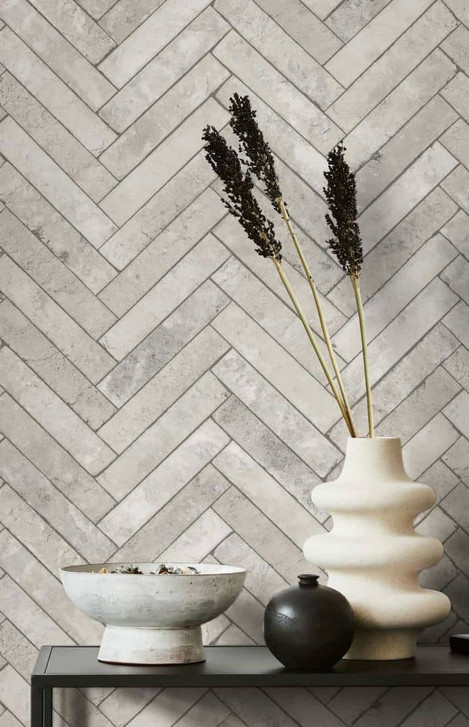 Vliestapete mit Fischgrat Steinmuster grau Steinoptik - WA445543