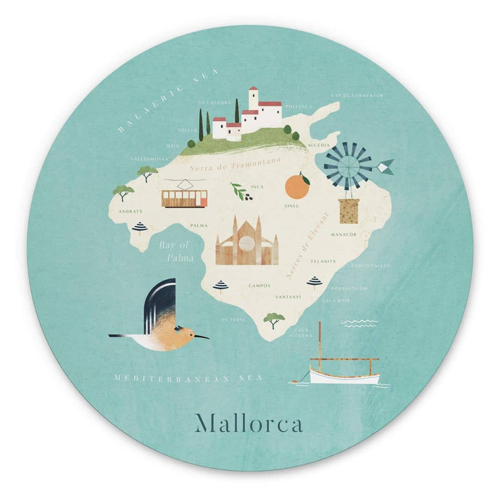Wandbild Karte von Mallorca - Alu-Dibond Rund - Rivers - WA394785