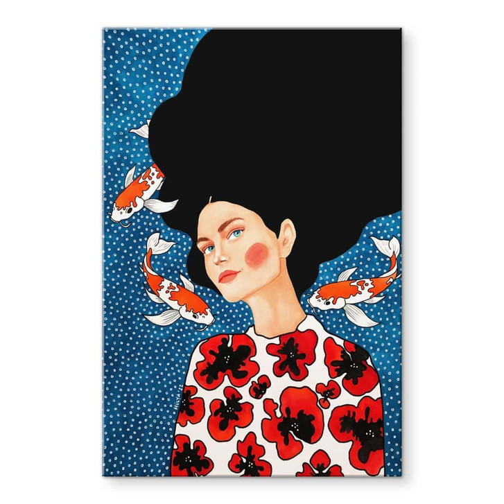 Acrylglasbild Frau im Blütenkleid mit Kois - Hülya - WA491043
