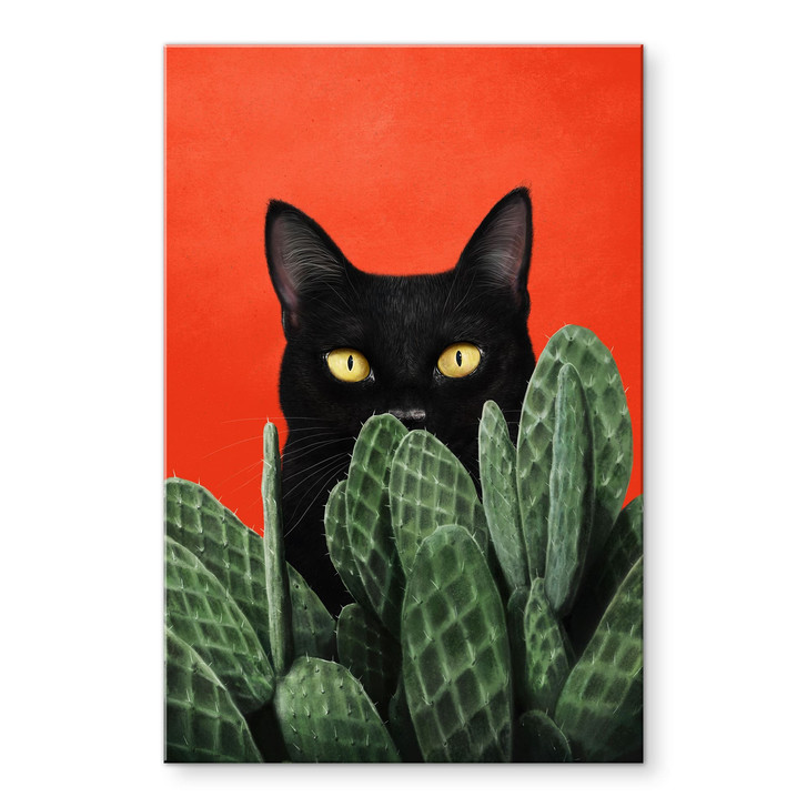 Acrylglasbild Schwarze Katze im Kaktus-Versteck - Korenkova - WA516883