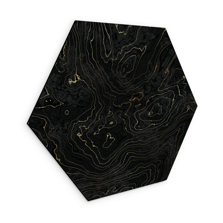 Hexagon Wandbild Abstrakte Linien Schwarz-gold - Amini - Alu-Dibond - WA491552