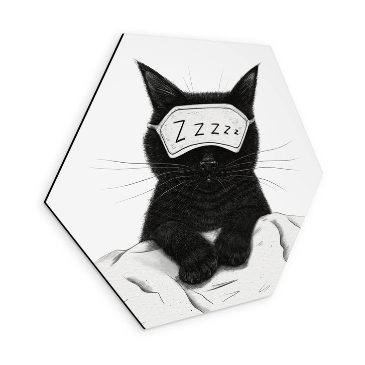 Hexagon Wandbild Schwarze Katze mit Schlafmaske - Korenkova - Alu-Dibond - WA514124