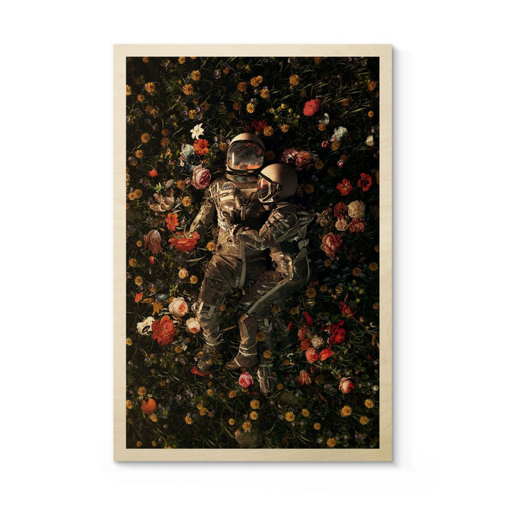 Holzbild Astronauten auf einer Blumenwiese - Nicebleed - WA401782