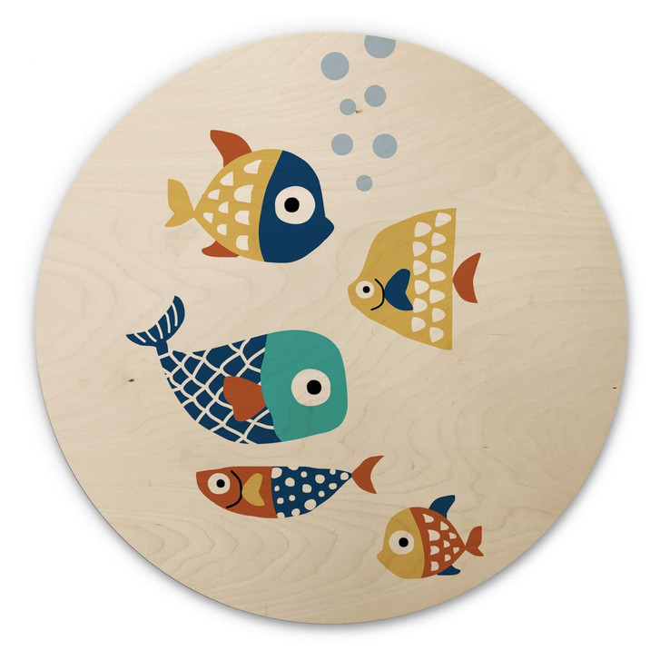 Holzbild Kubistika - Bunte Fische - Rund - WA309688