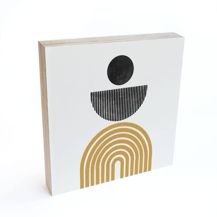 Holzbild zum Hinstellen - Abstrakte Komposition mit Kreis und Halbbogen - The Miuus Studio - 15x15 c - WA418851