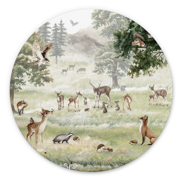 Kinderzimmer Wandbild Kikki Belle - Waldspass - Alu-Dibond Rund - WA356297