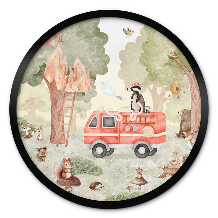 Poster Tier-Feuerwehr im Wald - Oliver Robins - Rund - WA511935