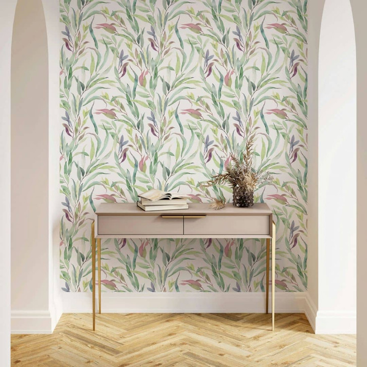 Vliestapete Blätter Floral Natur matt in Weiss Grün - WA497742