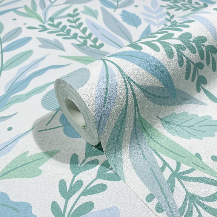 Vliestapete in abstraktem Blattmotiv weiss, grün Floral - WA445753