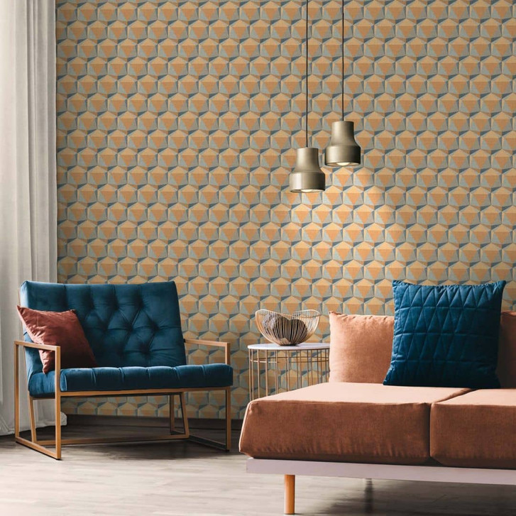 3D Tapete französisch Design Gelb Blau - Wohnzimmer Vliestapete - WA506394