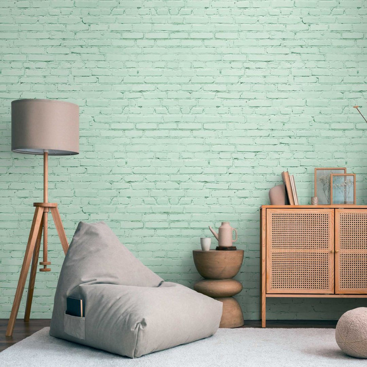 Backstein-Fototapete in Mintgrün - Vliestapete Mauerwerk-Optik - Wandtapete modern - WA418338