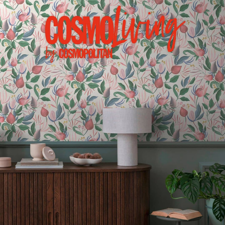 COSMOPOLITAN Tapete florales Design Weiss Grün Rosa Botanische Vliestapete Blumen - WA480213