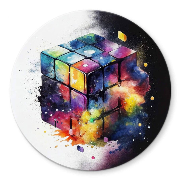Glasbild Heine - Magischer Zauberwürfel - Rubik's Cube - Rund - WA400045