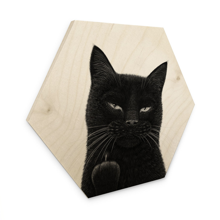 Hexagon Holzbild Freche schwarze Katze - Korenkova - WA519061