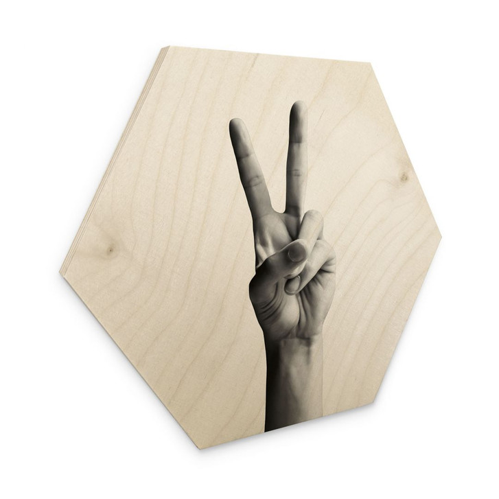 Hexagon Holzbild Victory Hand - Zeichen des Friedens und Sieges - Bühler - WA432402