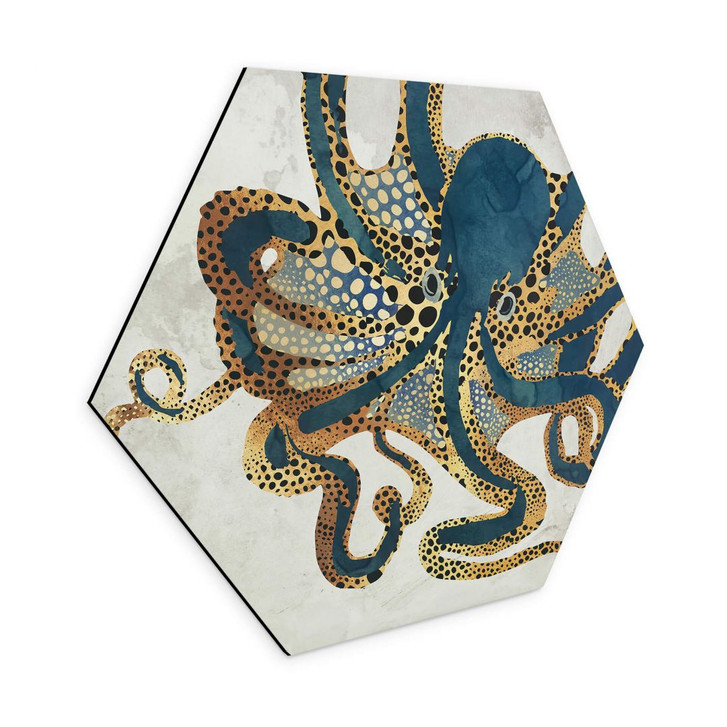 Hexagon Wandbild SpaceFrog Designs - Goldener Oktopus - Alu-Dibond - WA354848