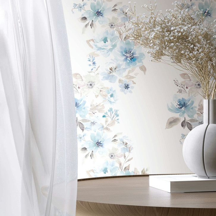 Vliestapete Blumen Floral Natur, Romantisch matt in Weiss Blau - WA497796