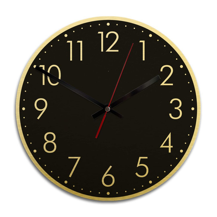 Wanduhr Alu Dibond Goldeffekt - Modern mit Minutenanzeige - negativ - Ø 28cm - WA243285