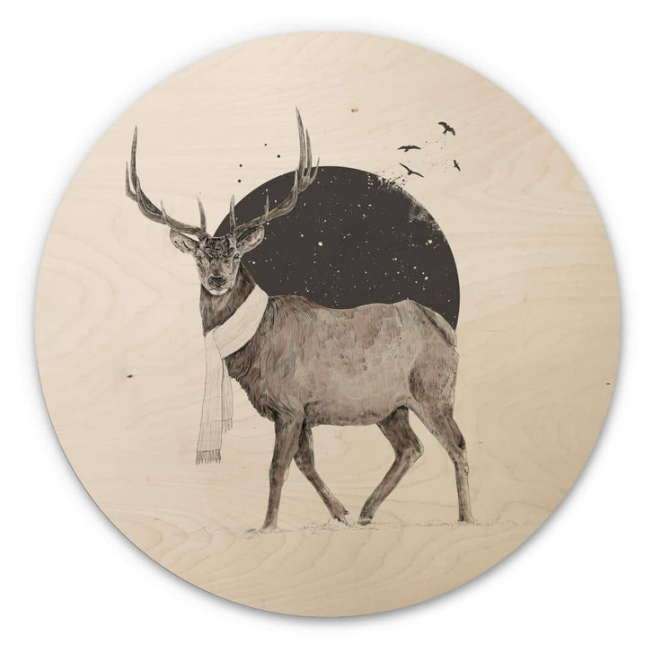 Holzbild Solti - Hirsch im Winter - Rund - WA321240