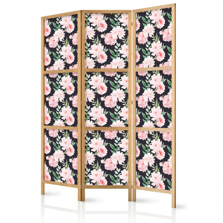 Japanischer Paravent, Raumteiler freistehend, Trennwand - Peonies on Graphite Background - WA454952