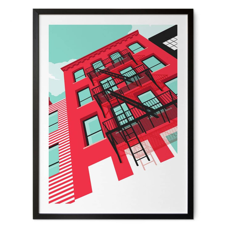 Poster Rote Fassade mit Feuertreppe in New York - Heemskerk - WA433249