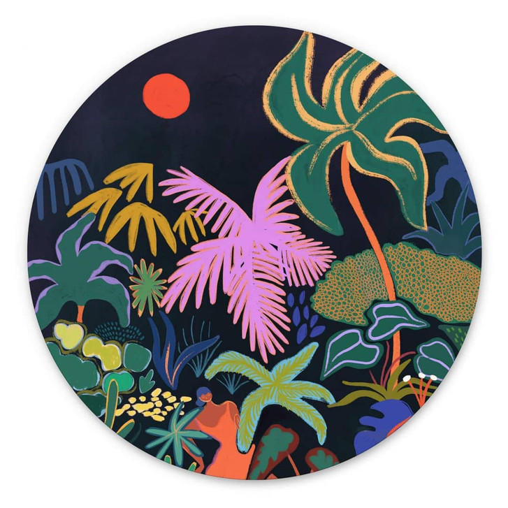 Rundes Wandbild Arty Guava - Exotik im Dunkeln der Nacht - Alu-Dibond - WA393935