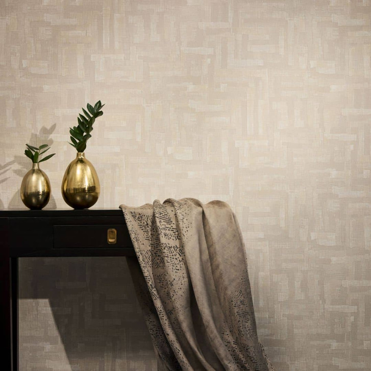 Strukturtapete mit Leinenoptik Beige Creme – Geometrisches Muster - WA465516