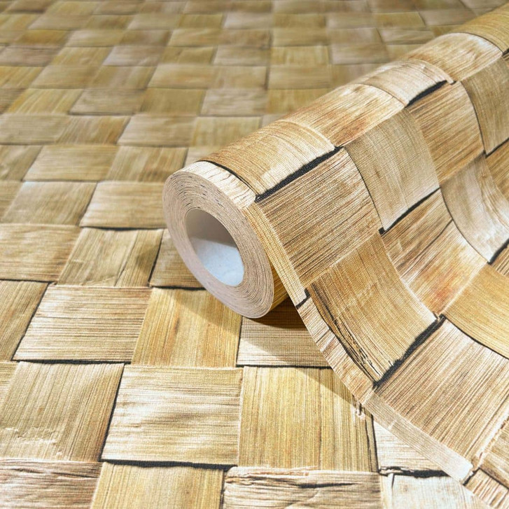 Vliestapete in 3D-Flechtoptik aus Holz beige 3D-Optik - WA450857