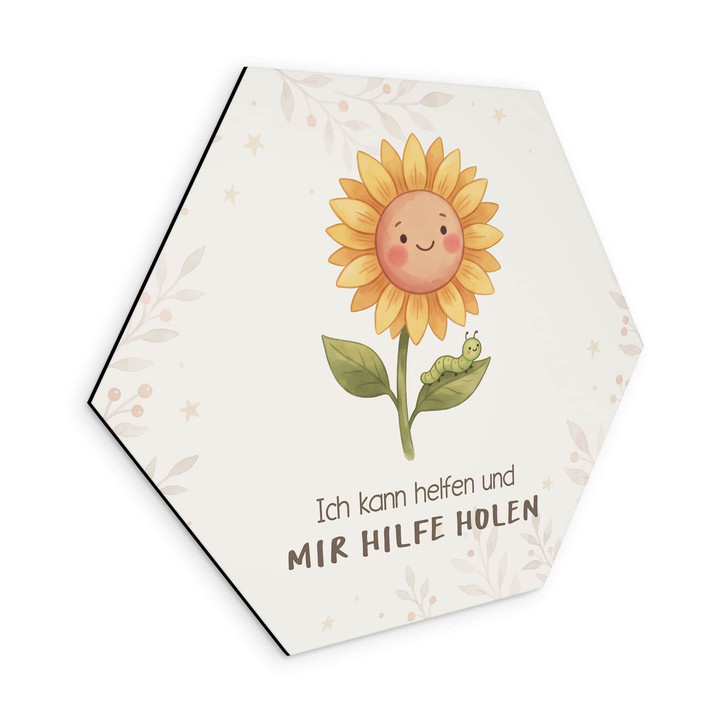 Alu-Dibond Hexagon mit Sonnenblume - positiver Spruch 