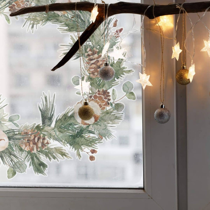 Fensterbild Tannenkranz mit Zapfen und Baumwollblüten - WA326062