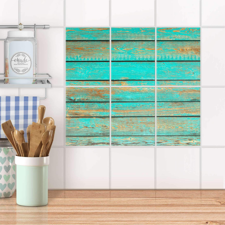 Fliesenaufkleber hoch - Wooden Aqua - 6er Set - CR100802