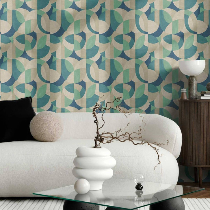 Geometrische Mustertapete in Blau Grün Beige – Moderne Vliestapete abstrakt - WA457000
