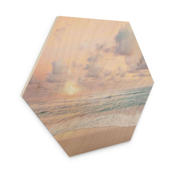 Hexagon Holzbild Sonnenuntergang über Strand und Meer - Sisi & Seb - WA471918