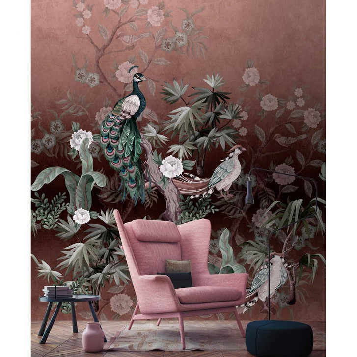 Livingwalls Fototapete Walls by Patel 3 Peacock Island 1 rot, grün, weiss, rosa - WA335834