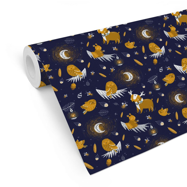 Mustertapete für das Kinderzimmer - Waldtiere in der Nacht - UN Designs - WA426172