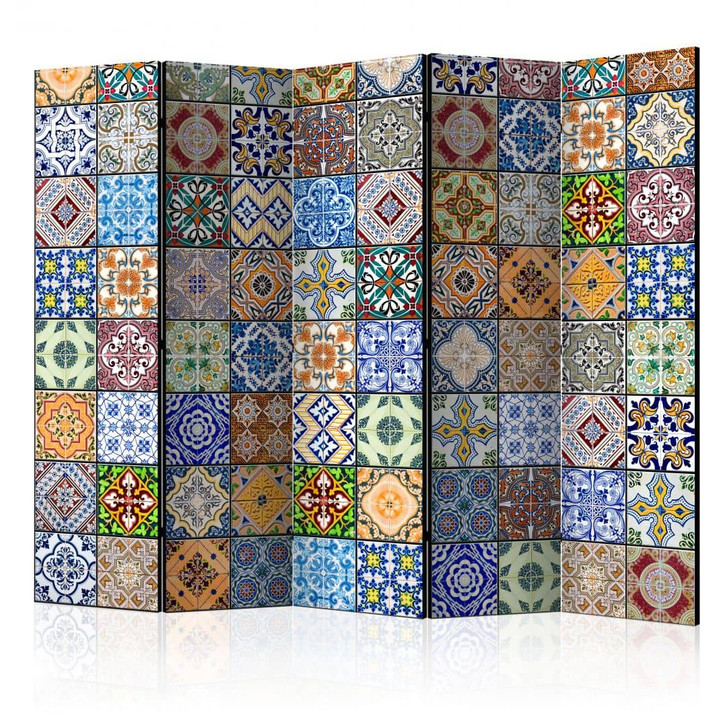 Paravent, Raumteiler freistehend, Trennwand - Buntes Mosaik, 5-teilig - 225 x 172 cm - WA454436