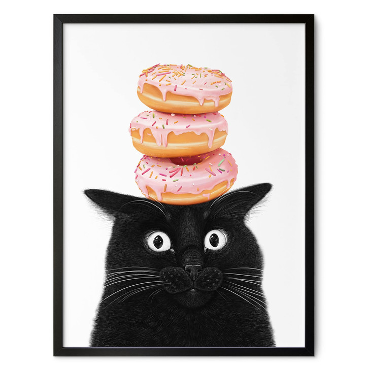 Poster Schwarze Katze mit pinken Donuts - Korenkova - WA517945
